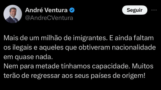 André Ventura menciona Remigração